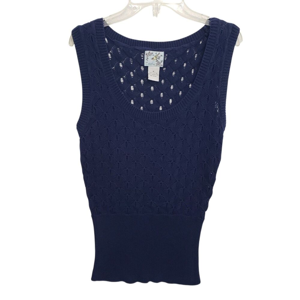 Tabitha Women's Navy Blue Knit Sleeveless Sweater Vest, Size Medium